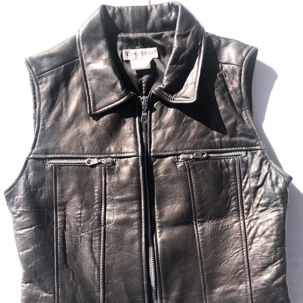 Bebe black leather crop top vest - Picture 2 of 9